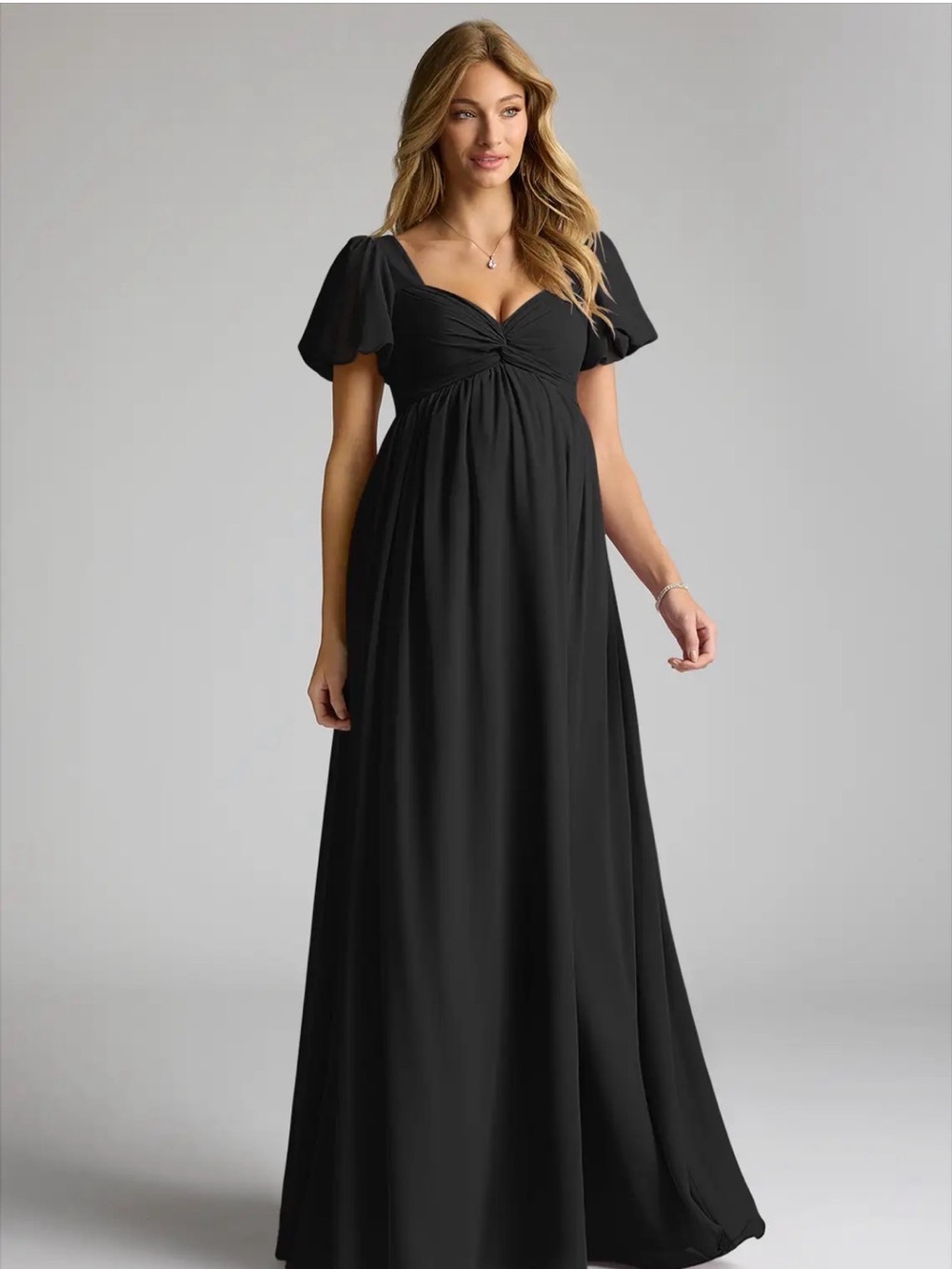 Azazie Madisynn Black Flutter-Sleeve Maternity Dress